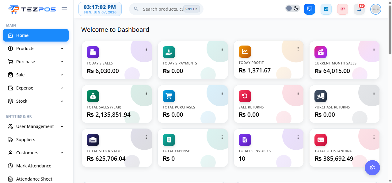 TezPOS Business Dashboard Summary